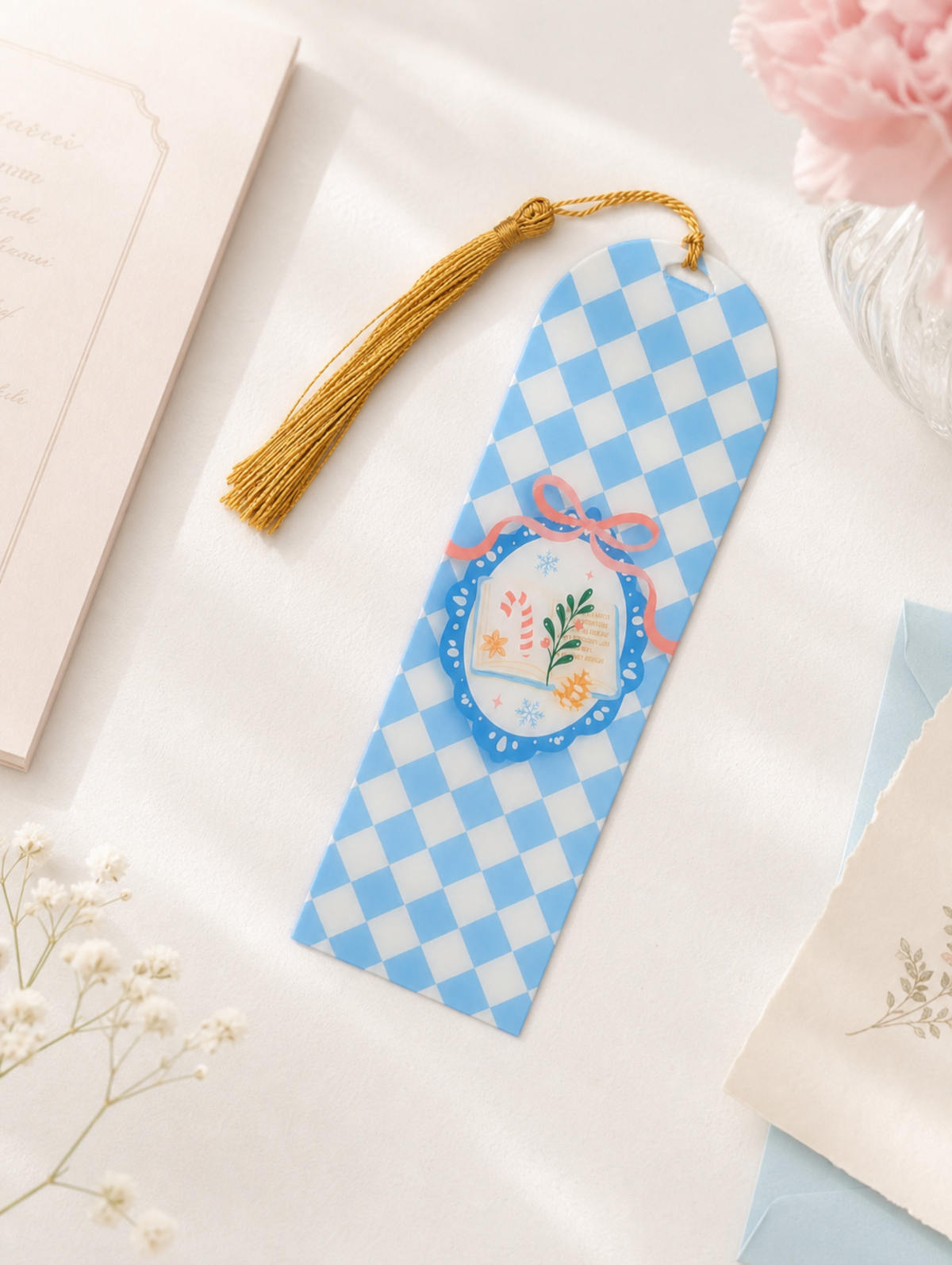 Marque-page Noël Losange Bleu – Livre & Houx