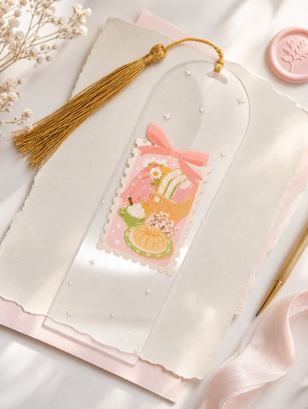 Marque-page Automne Rose – Bouquet & Lecture