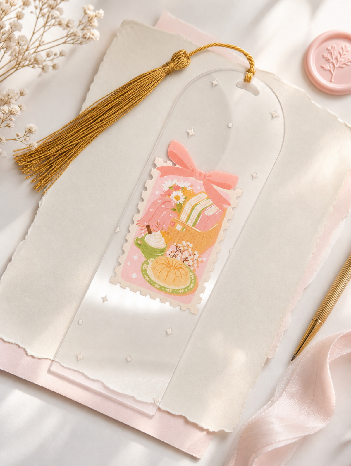 Marque-page Automne Rose – Bouquet & Lecture