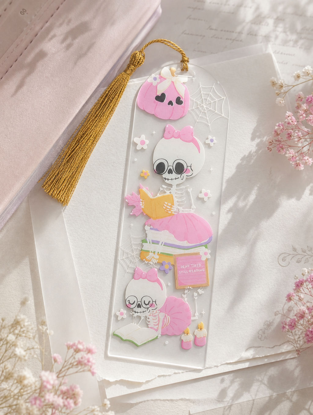 Marque-page Halloween Cosy – Squelette Lectrice