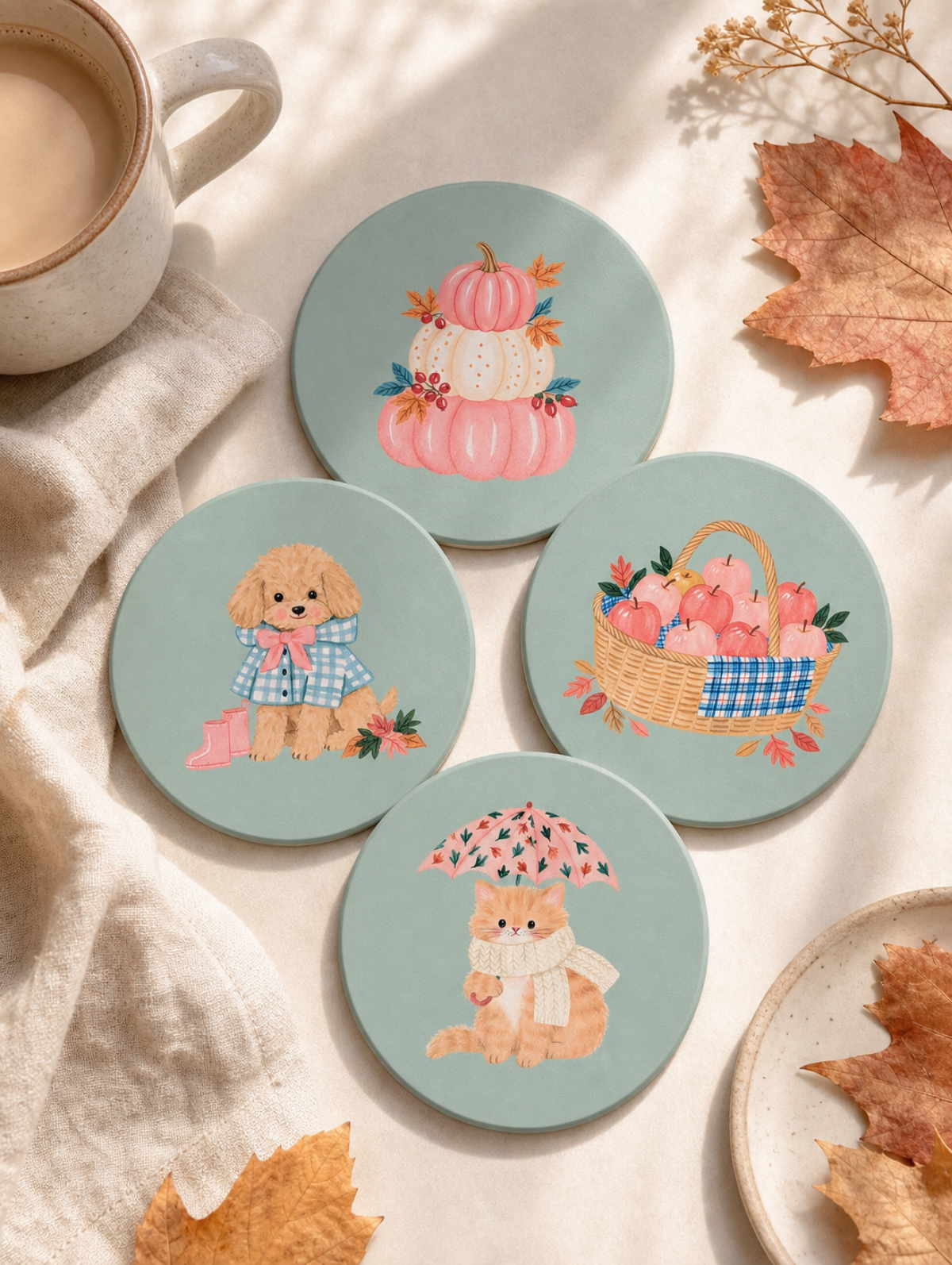 Lot de 4 Sous-verres Automne – Compagnons & Récolte