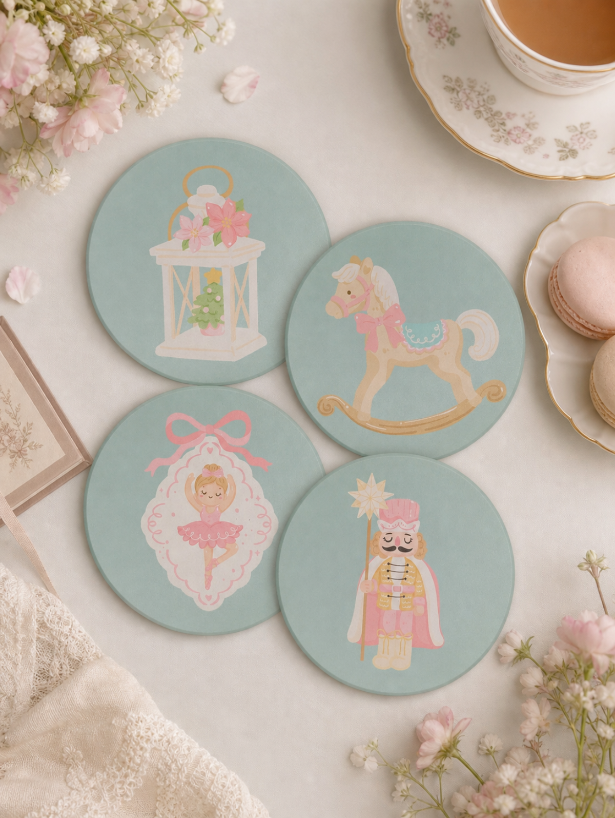 Lot de 4 Sous-verres Noël Pastel – Casse-Noisette & Compagnie