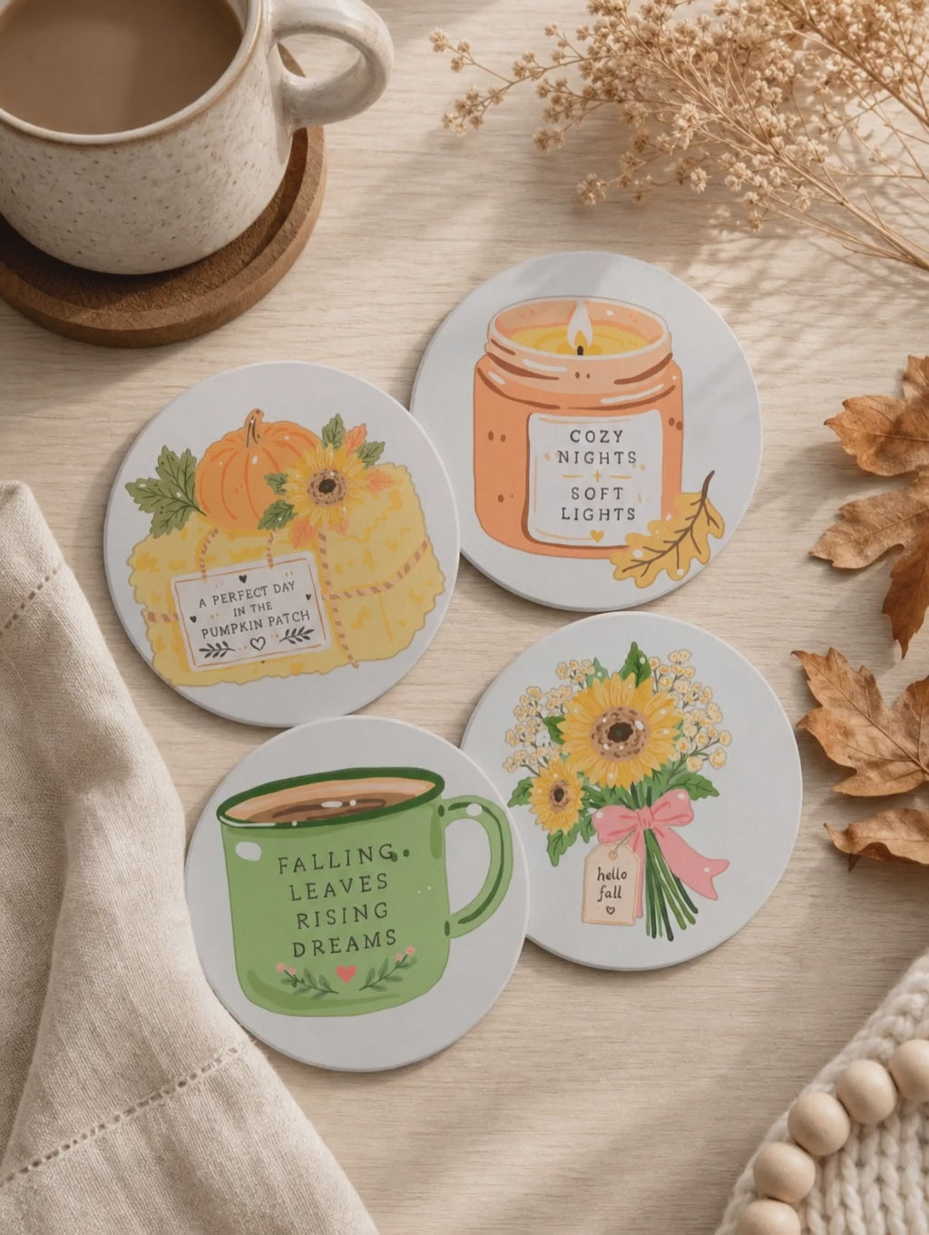 Lot de 4 Sous-verres Automne Cosy – Citations & Douceur