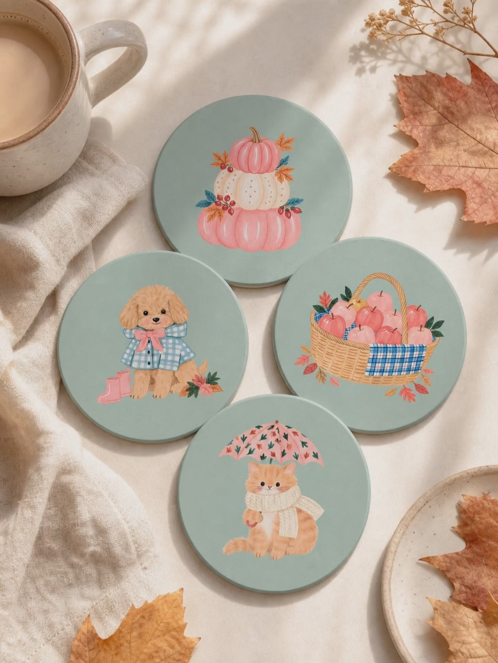 Lot de 4 Sous-verres Automne – Compagnons & Récolte