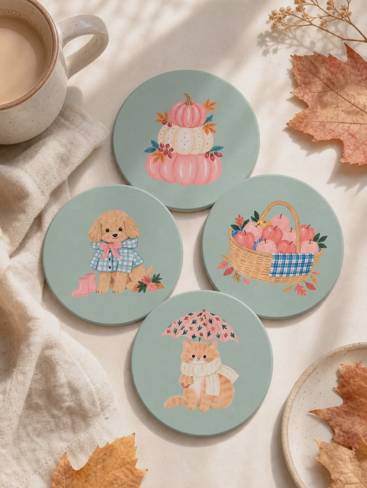 Lot de 4 Sous-verres Automne – Compagnons & Récolte